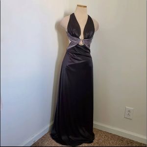 XS long satin black gown